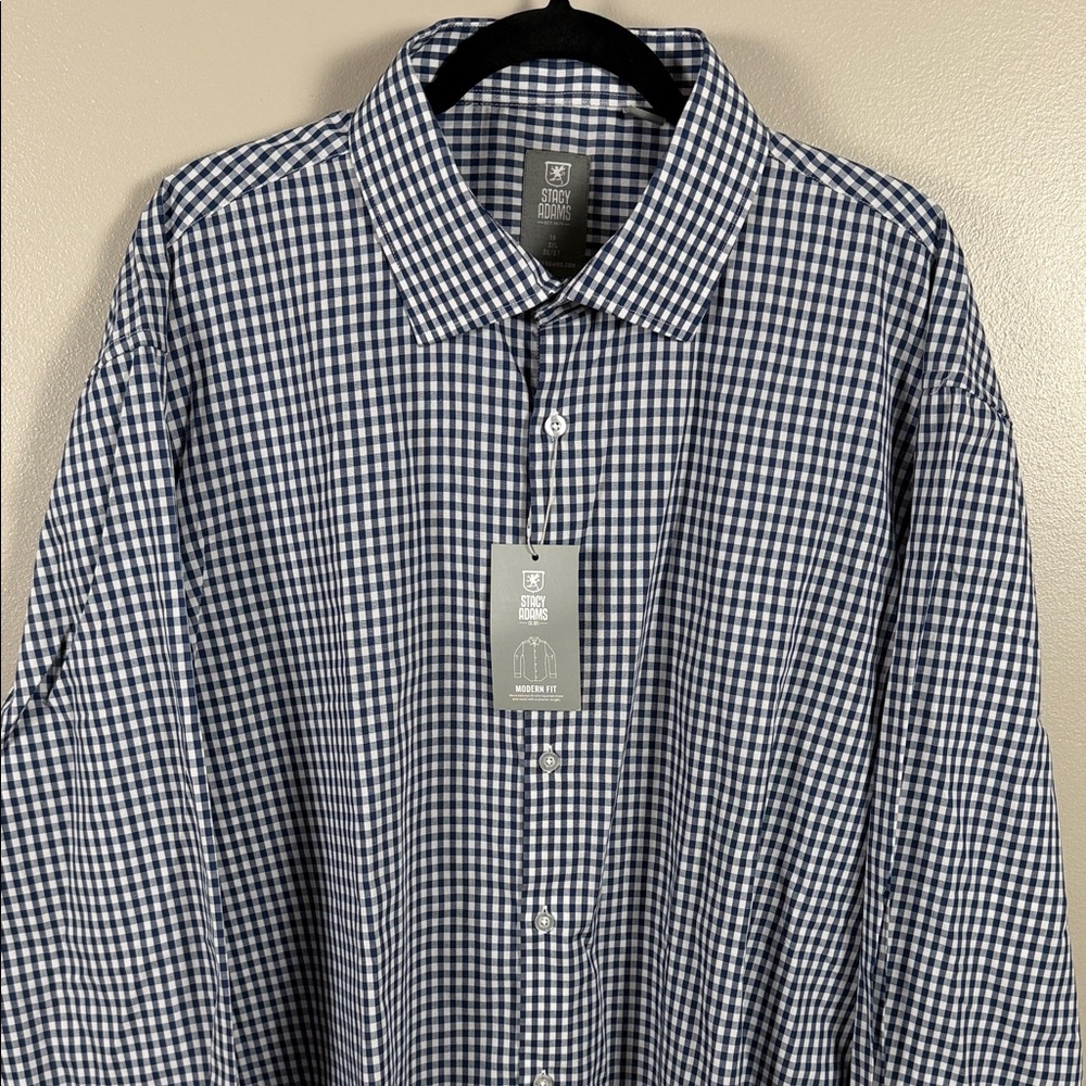Stacy Adams Blue and White Gingham Dress Shirt 3XL